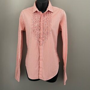 Ralph Lauren Striped Ruffle Button Down Shirt